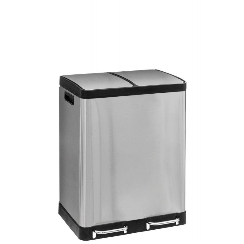 Poubelle de tri en inox avec 2 bacs 30 x 30 L - Argenté - H 67 x L 48,8 cm