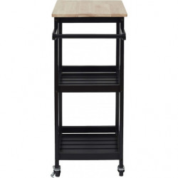 Desserte à roulettes en bois avec 3 niveaux - Noir et beige - L 37 x l 45 x H 84.5