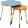 Set de 2 tables gigognes rondes en bambou - Jaune et Bleu - D 43/33 x H 48/40 cm