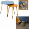 Set de 2 tables gigognes rondes en bambou - Jaune et Bleu - D 43/33 x H 48/40 cm