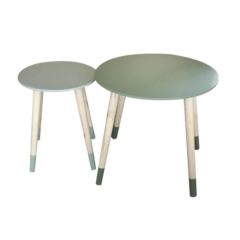 Set de 2 tables gigognes rondes en bambou - Vert - D 43/33 x H 48/40 cm