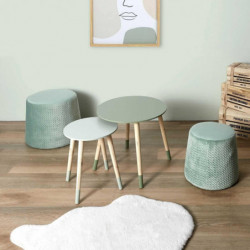 Set de 2 tables gigognes rondes en bambou - Vert - D 43/33 x H 48/40 cm