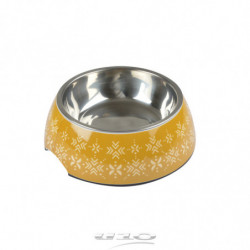 Gamelle pour animaux en inox à motifs Ethnic - 600ml - Jaune - D 17,6 cm