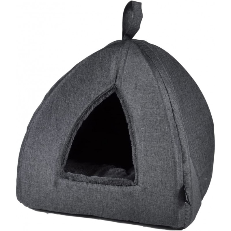 Tente pour animaux avec coussin amovible et réversible - Gris - L 35 x l 35 x H 38 cm - Gamme Newton