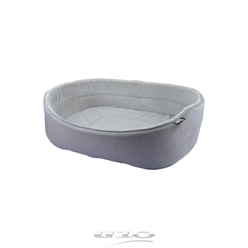 Panier ovale pour animaux avec intérieur aspect peluche - Gris - L 75 x l 57 cm - Gamme Newton