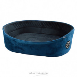 Panier ovale pour animaux en velours - Bleu et noir - L 45 x l 28 cm - Gamme Patchy