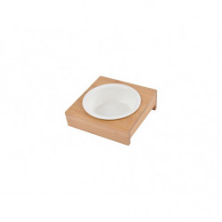 Gamelle en céramique avec son support en bambou - Blanc et beige - D 12 x 14 x 14 cm