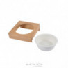 Gamelle en céramique avec son support en bambou - Blanc et beige - D 16 x L 20 x l 18 cm