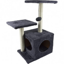 Arbre à chat avec jouet et niche - Gris - H 60 cm