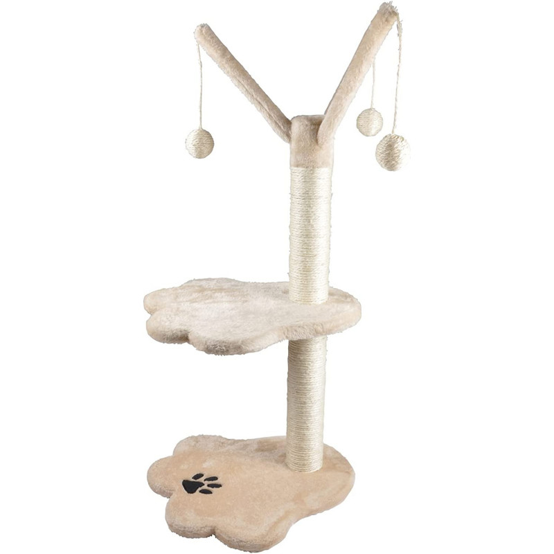 Arbre à chat avec jouets et socles en forme de patte - Beige - H 82 cm