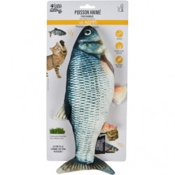 Jouet en forme de poisson en peluche animé avec herbe à chat - Gris - Coton - L 28 cm