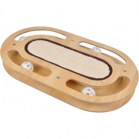 Jeu intéractif pour chat avec griffoir et tunnel en bois - Beige - L 45 x l 25 x H 4 cm