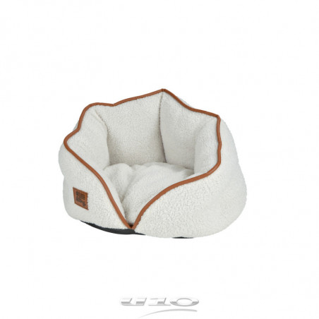 Panier rond en tissu à bouvclettes pour animaux - Blanc - D 40 x H 32 cm - Gamme Wooly