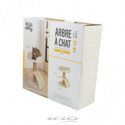 Arbre à chats en tissu à bouclettes avec jouet et griffoir - Blanc - H 40 x D 30 cm - Gamme Wooly