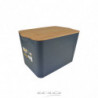 Boîte en plastique avec couvercle en bambou - 26L - Gris et beige - L 40 x l 27 x H 24,5 cm