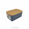 Boîte en plastique avec couvercle en bambou - 5L - Gris et beige - L 28 x l 18 x H 10,5 cm