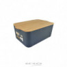 Boîte en plastique avec couvercle en bambou - 16L - Gris et beige - L 40 x l 27 x H 15 cm