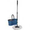 Set de ménage avec mop + seau + bac essoreur en métal + manche à balai - 12,5L - Bleu et gris