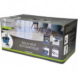 Set de ménage avec mop + seau + bac essoreur en métal + manche à balai - 12,5L - Bleu et gris