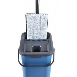 Set de nettoyage avec mop et seau compact en plastique - Bleu et gris - 2L