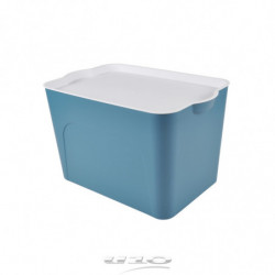 Box avec couvercle en plastique - 26L - Bleu et blanc - L 40 x l 27 x H 24,5 cm