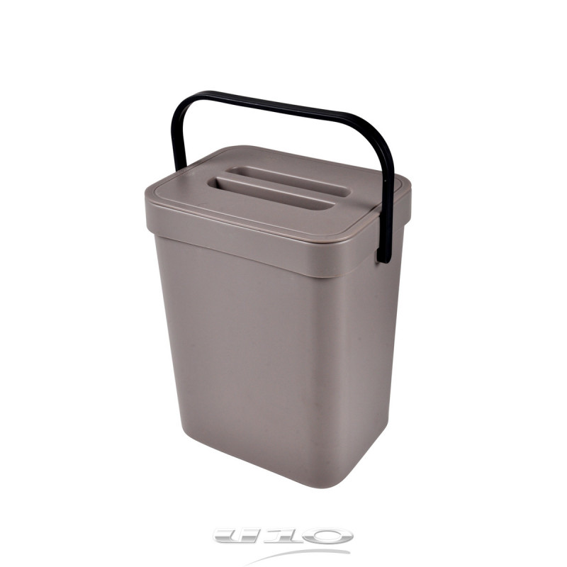 Poubelle de compost accrochable et repositionnable en plastique - 5L - Taupe - L 18 x l 14 x H 24 cm