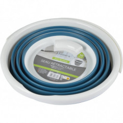 Seau rétractable en plastique et silicone - 10L - Blanc et bleu - D 32 x H 24 cm