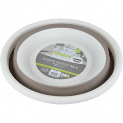 Bassine rétractable en plastique et silicone - 9L - Blanc et taupe - D 37 x H 13 cm