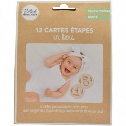 Kit de 12 cartes étapes pour bébé en bois - Mois par mois et recto verso - D 9 cm