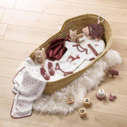 Lot body + bonnet + chaussettes à motif faon 100% coton pour bébés - Naissance - Blanc et rose - Gamme Forêt Magique