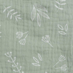 Couverture 100% coton pour bébé - Vert à motif végétal - 75 x 75 cm