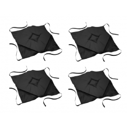 Lot de 4 galettes de chaise en tissu avec 4 rabats - Noir - 36 x 36 cm