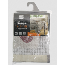 Nappe rectangulaire en toile cirée avec motif coeur - Beige - 140 x 300 cm