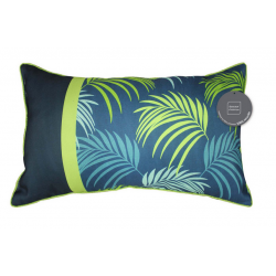 Ensemble rideau + coussin assorti motif végétal en tissu - Vert et Bleu - 140 x 260 cm