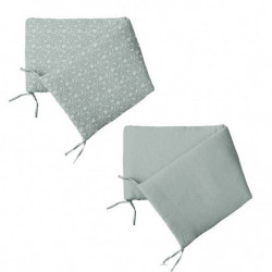 Tour de lit réversible 100% coton à motifs végétales - Vert céladon - 180 x 40 cm