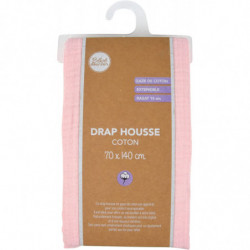 Drap housse 100% coton - Rose - 140 x 70 cm