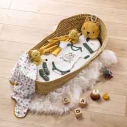 Lot body + bonnet + chaussettes à motif léopard 100% coton pour bébés - Naissance - Blanc et jaune - Gamme Savane