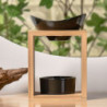 Brûle parfum Kalos en céramique et bambou - Noir et beige - H 12,5 cm