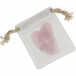 Guasha en quartz rose pour le soin du visage avec housse - Rose - L 8 cm