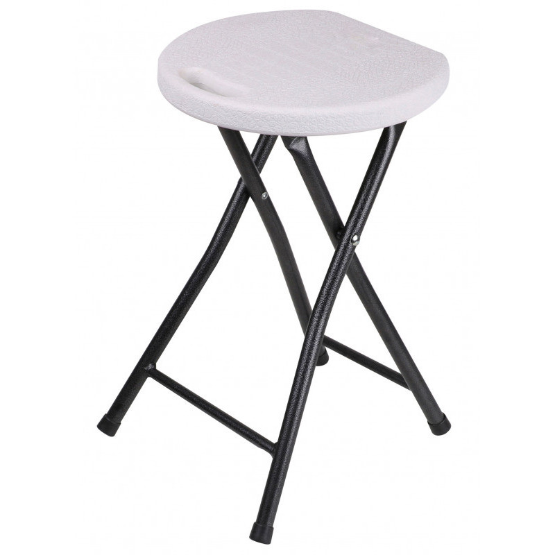 Tabouret pliable en plastique et métal - Noir et blanc - H 45 x D 30 cm