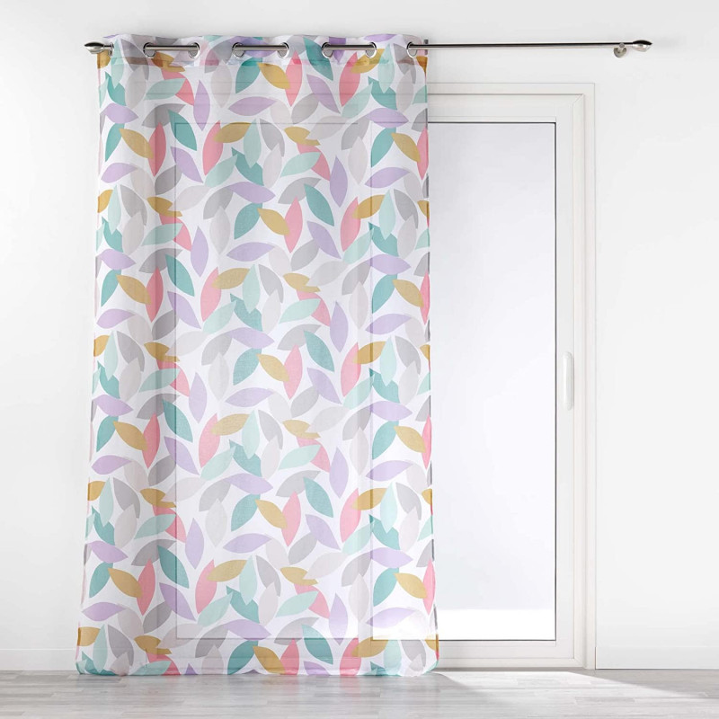Rideau voilage à 8 oeillets à motifs feuilles - Multicolore - 140 x 240 cm