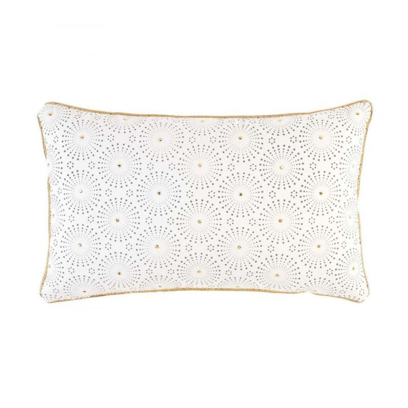 Coussin déhoussable en tissu avec motifs rosaces Astre - Blanc et Doré - 30 x 50 cm