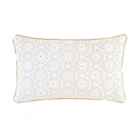 Coussin déhoussable en tissu avec motifs rosaces Astre - Blanc et Doré - 30 x 50 cm