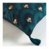 Coussin déhoussable en tissu avec motif éventail Billie et pompons - Bleu - 45 x 45 cm