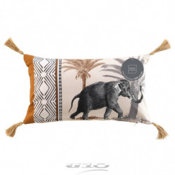 Coussin déhoussable en coton avec pompons et imprimé savane Kenya Lodge - 30 x 50 cm