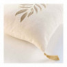 Coussin déhoussable en coton avec pompons et imprimé feuille métallisée Lorior - Beige et Doré - 40 x 40 cm