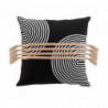 Coussin déhoussable en polycoton avec motif spirales et finition jute et pompons Milazzo - Noir - 40 x 40 cm