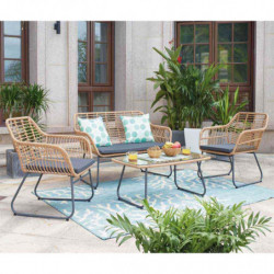 Table basse tissé "Subaraya" - Beige et noir - L 95 x H 42 x P 55 cm