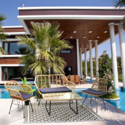 Table basse tissé "Subaraya" - Beige et noir - L 95 x H 42 x P 55 cm