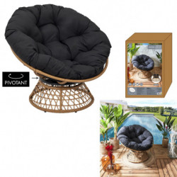 Fauteuil cancun avec coussin - Beige et Noir - L 96 x H 77 x P 86 cm